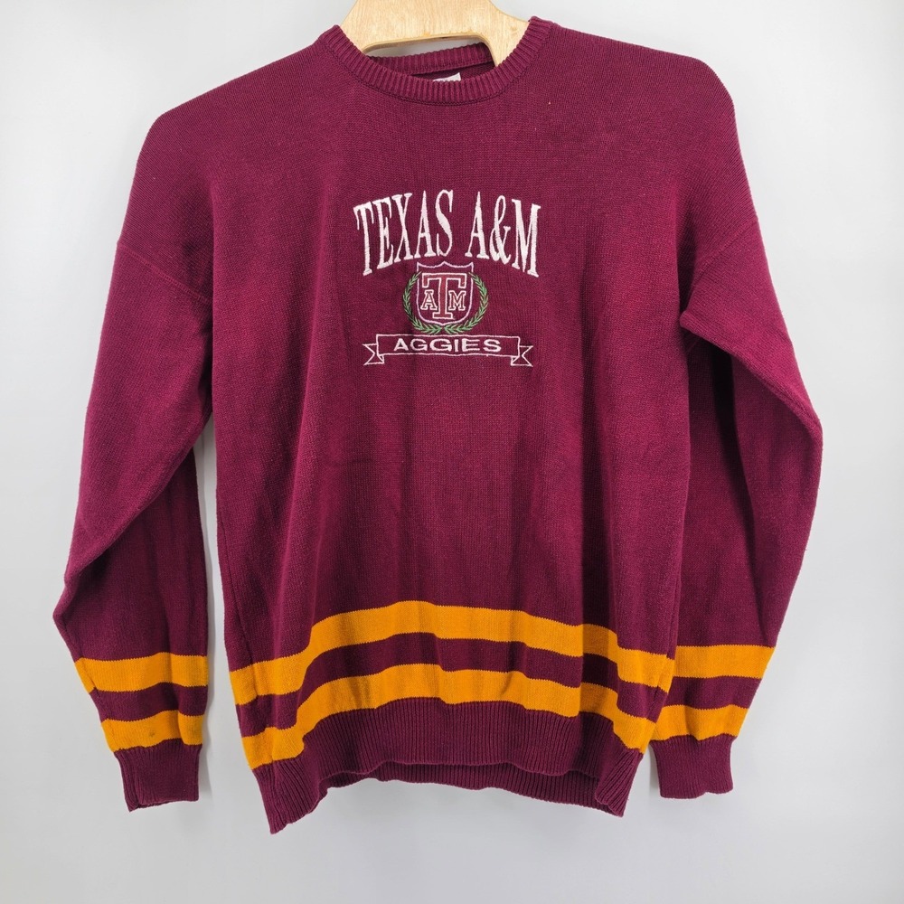 Vintage 90s Logo 7 Texas A&M Aggies Knit Sweater Mens XL Embroidered NCAA Maroon